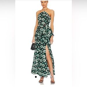 elliatt Georgina green 3d floral embellished strapless side slit maxi gown dress